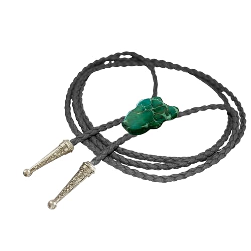 Image of Daisy Del Sol Bolo Tie Turquoise Stone Braided Vegan Faux Leather Silver Tips Handmade Necklace Adjustable Boho Western Jewelry