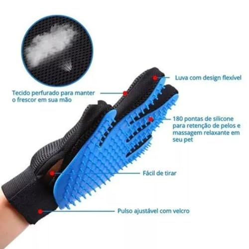 Luva Removedora de Pelos Para Cães e Gatos Premium (Azul)