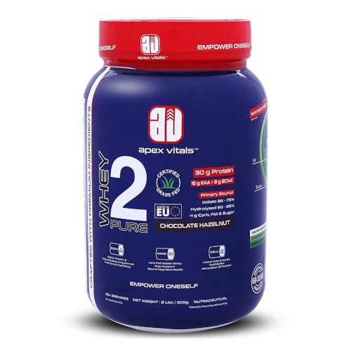 Image of Whey 2 Pure Isolate | Whey Protein Isolate & Hydrolyzed Blend | 30g Protein 15g EAA & 8g BCAA | Grass-Fed Whey | Digestive Enzymes | FDA Approved | Chocolate Hazelnut | 2lbs