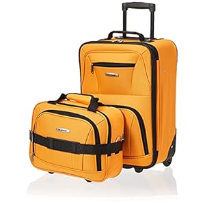 Rockland Fashion Softside Upright Luggage Set,Expandable, Orange, 2-Piece (14/19)