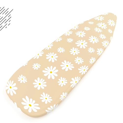 Encasa XO Ironing Board Cover and Pad 49"x18" - Thick 3mm Felt Padding, Drawstring Tightening & Lock, Easy Fit, Scorch & Stain Resistant, Fits Wide Ironing Board - Daisy Beige - Thumbnail 6