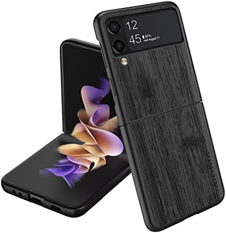 for Samsung Galaxy Z Flip 4 Case (2022 Released) Ultra Thin Simulation Wood Grain Slim Fit Hard Protective Wood Shockproof Drop Proof Protection Scratch-Resistant Design for Galaxy Z Flip 4 (Black)