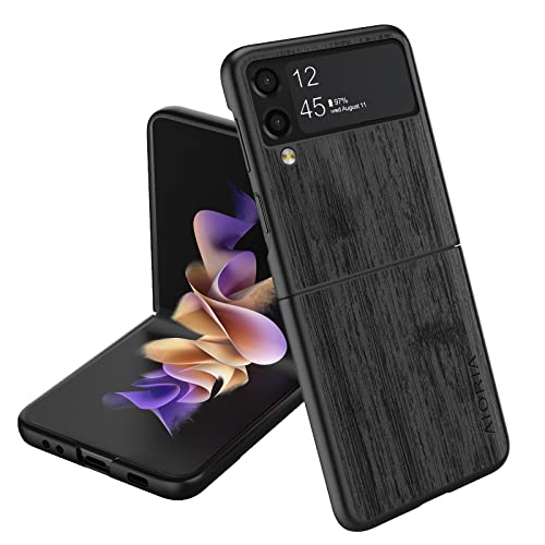 For Samsung Galaxy Z Flip 4 Case (2022 Released) Ultra Thin Simulation Wood Grain Slim Fit Hard Protective Wood Shockproof Drop Proof Protection Scratch-Resistant Design For Galaxy Z Flip 4 (Black) #TOP27