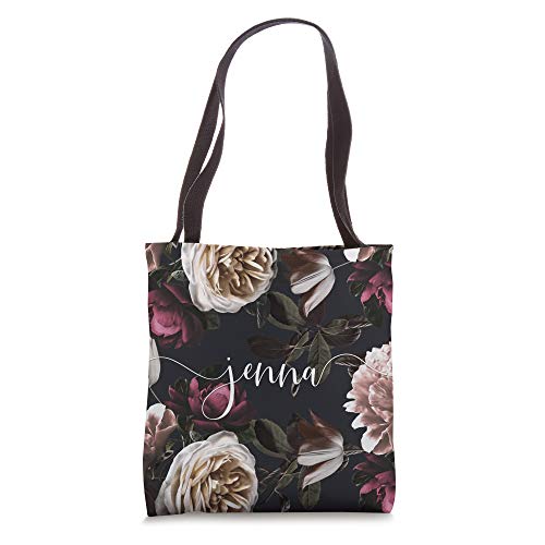 Jenna - Elegant Floral Rose & Peony Personalized Name Tote Bag