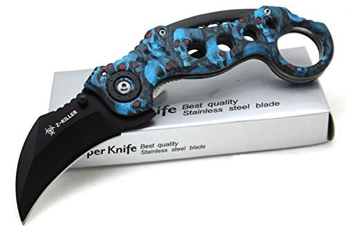 Snake Eye Tactical Heavy Duty Action Assisted Folding Karambit Combat Knife Self Defense Outdoors Hunting Camping Fishing (Blue Camo) - Snake Eye Tactical