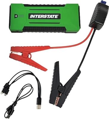 Interstate Batteries Jump Starter and Charger 12V 1500A (25,000mAH, 25Ah) Portable LED Jumpstart Battery Power Pack for 12 Volt Automotives, USB Electronics (JMP2500)