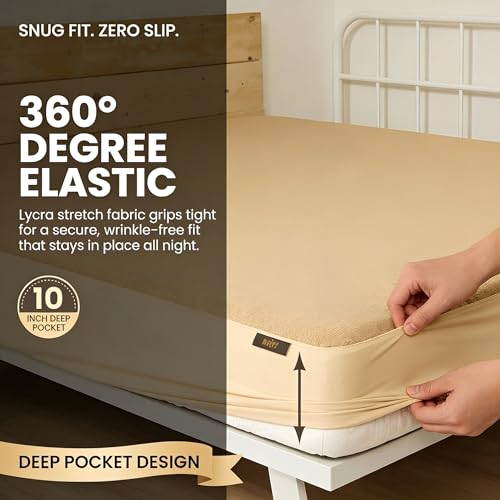 Image of 100% Waterproof Premium Cotton Feel Mattress Protector King Size 78x72 Inches | Breathable and Hypoallergenic Ultra Soft Fitted Bed Protector Cover (Beige)