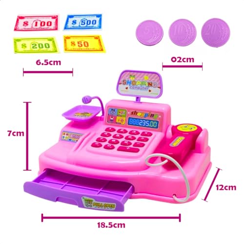 Mini Caixa Registradora Calculadora Mercadinho Infantil Brinquedo Com Luz E Som Completa Com Notas E
