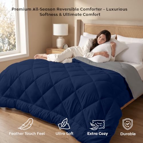 Image of AYKA Reversible Comforter 220 GSM Microfiber Reversible AC Comforter /Blanket for Winter /Quilt /Duvets for King Size Double Bed Comforter (90 * 100, Navyblue & Grey)| TC - 220