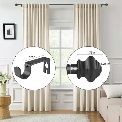 Image of Curtain Rods for Windows 2 Pack 36-48 inch, 5 /8 inch Matte Black Curtain Rod with Brackets Adjustable by Splicing for Bedroom Kitchen Study Living Room