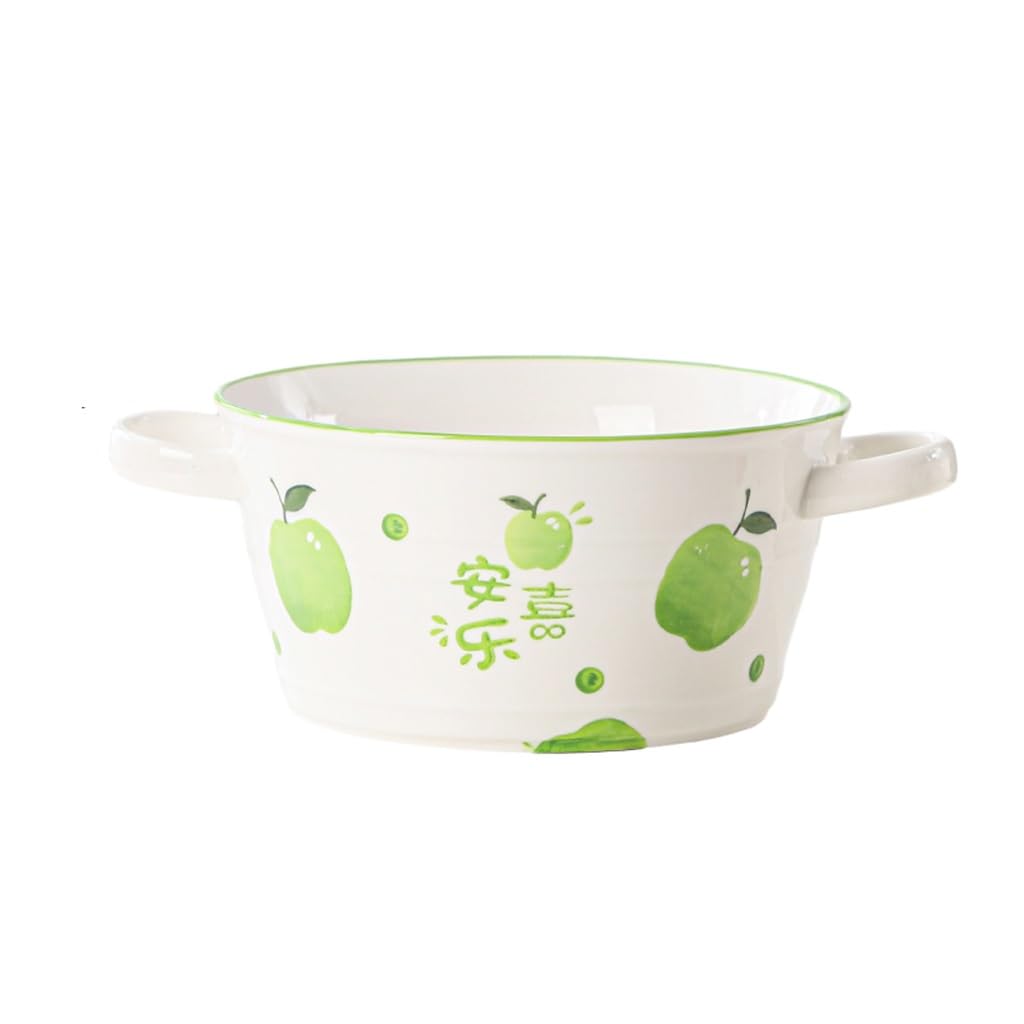 XYIANG Soup Bowl Double Ear Soup Bowl Large Household Ceramic Tableware Fruit Bowl Instant Noodle Bowl Bowl Soup Basin Deep Bowls (A Small)