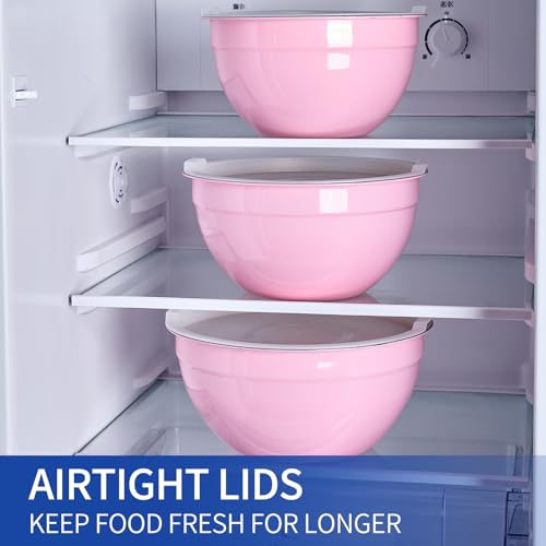Onlycooker Pink Mixing Bowls With Airtight Lids,Stainless Steel Bowl,Salad Bowls 7 Piece Colorful Nesting Bowl Pink Kitchen Accessories,Size 7,3.6,2.7,2.1,1.5,1.1,0.8QT Stackable Design by Onlycooker - Used condition - Image 6
