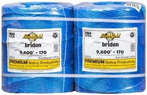 Bridon BlackGold Blue Hay Baling Twine, 170 Pound Knot Strength and 9,600 Foot Length, 2 4,800 Foot Spools, Crop Baling, Christmas Tree wrap