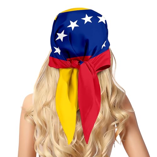 pmbvcgsy Fashion Head Scarf for Women Venezuela Flag Pattern Silk Scarf Large Square Sleeping Wrap Satin Neck Bandana for Gift 27.5 x 27.5 inches