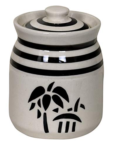 Image of Ceramic Jar With Lid Food Storage Container Canister Martaban Barni Jar for Kitchen (White, 500 Grams)