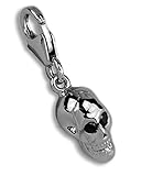  Charm-Anhänger feines Sterling Silber Totenschädel mit beweglichem Unterkiefer schwarze Augen