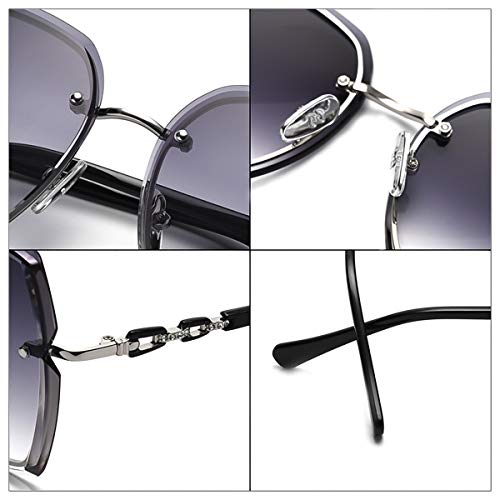 Rimless Sunglasses Oversized Women Transparent Gradient Glasses Diamond Cutting Rhinestone Decorated Frame UV4004
