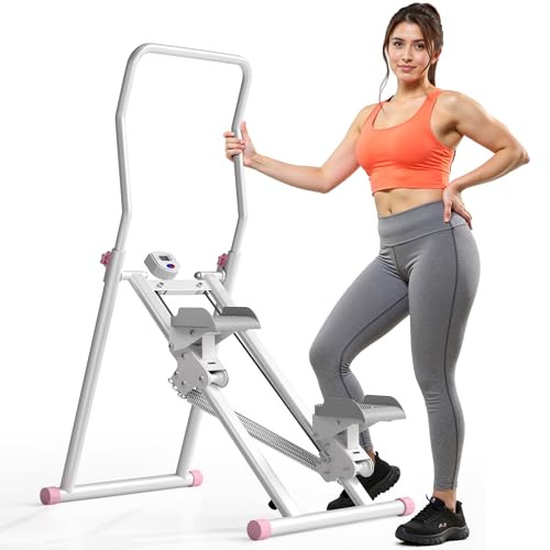 MOMODA Stair Stepper Resistance Adjustable Folding Vertical Climber Machine for Home Gym Full-Body Workout (Pink/White)