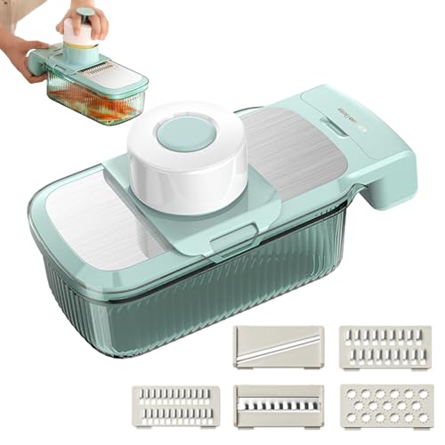 amkui Cortadora de patatas, picadora de verduras portátil de acero inoxidable, mandolina de verduras sostenible, picadora profesional para rallador de ensaladas, zanahorias y quesos duros