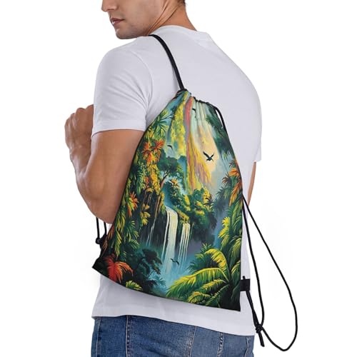 Tropical Rainforest Jungle Pattern Drawstring Backpack Bag Gym Backpack Basketball Bag For Women Men3