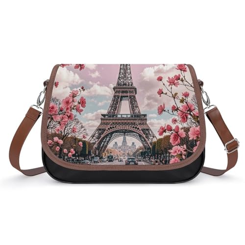 Paris Street Eiffel Tower Leather Laptop Tote Bag for Women