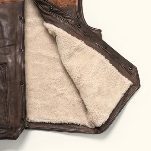 Men's Western Style Leather Vest, Leather Sherpa Vest men, Sherpa Lined Western Vest, Western Brown Leather Vest men2