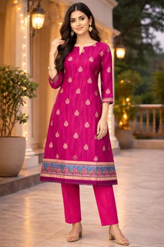 Image of Women's Cotton Blend Unstitched Kurti Set for Women | A-Line Style Dress Material | 2-Piece Traditional Ethnic Wear Suit Fabric
