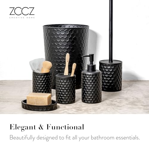 zccz Bathroom Accessory Set, 6 Piece Black Bathroom Accessories Set with Trash Can, Toothbrush Holder, Toothbrush Cup, Soap Dispenser, Soap Dish, Toilet Brush with Holder, Trash Can, Black - Image 2