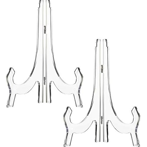2 Pieces, 9.8 Inches Clear Acrylic Easels Display Stands/Plate Stands for Display Photos Holder Picture Frames or Other Items at Weddings, Birthdays, Home Decoration, Tables Cover