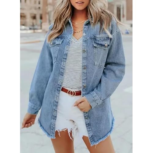Symtmetry Women's Jacket, Women's Casual Denim Button down Distressed Jacket, Oversized Denim Jackets for Women3