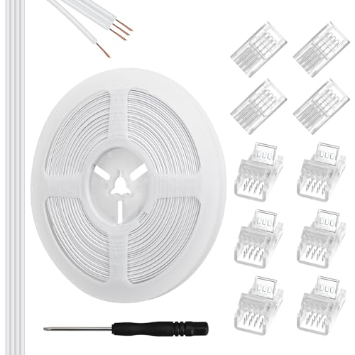 Aroidful 10Pcs 8mm 4 Pin LED Strip Light Connectors and 32.8ft 4 Pin RGB Extension Cable Strip to Wire Quick Connection for Waterproof or Non-Waterproof 8mm Wide SMD RGB 5050 LED Strip Lights