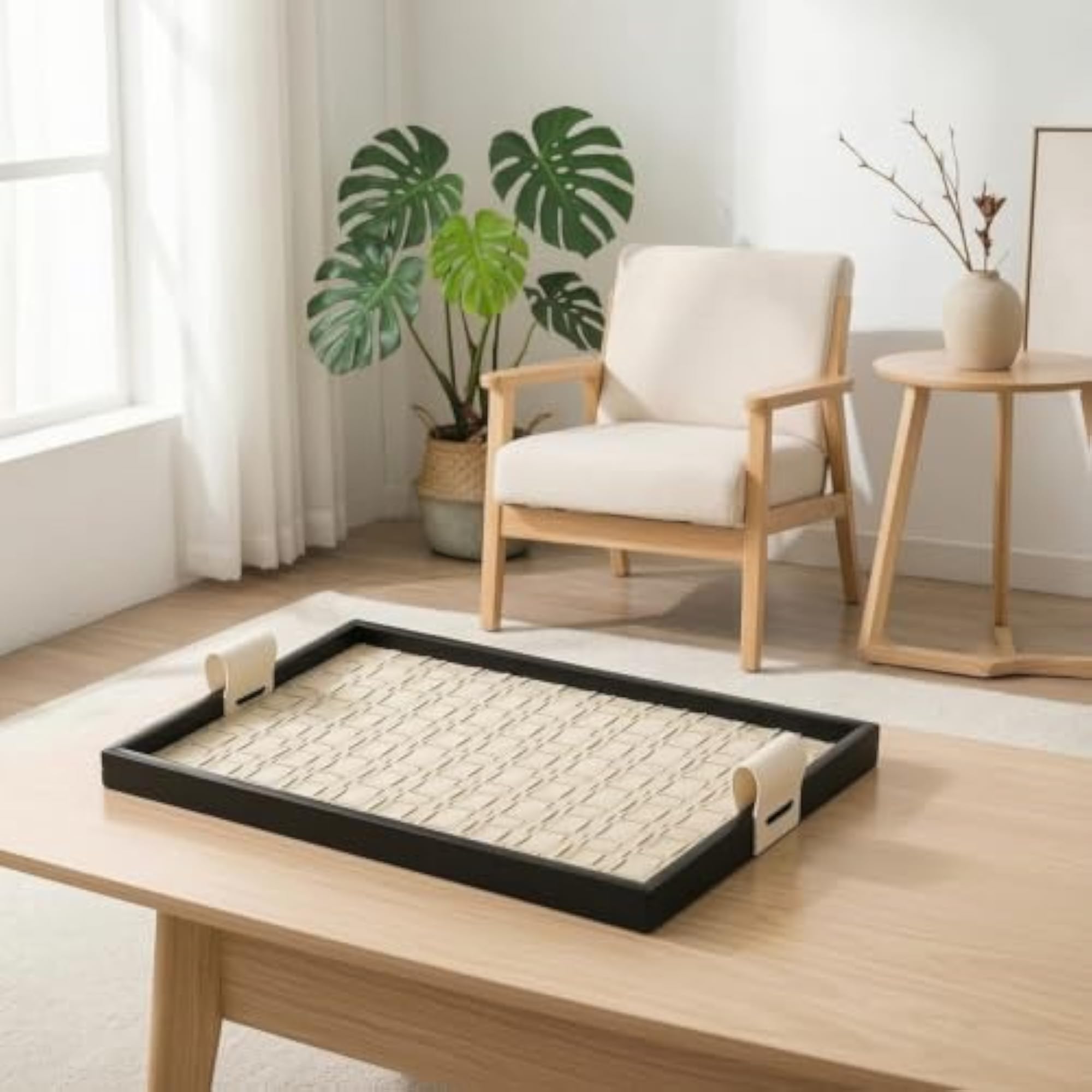 Slim-Line Square Tray with Handles, Handled Woven Texture