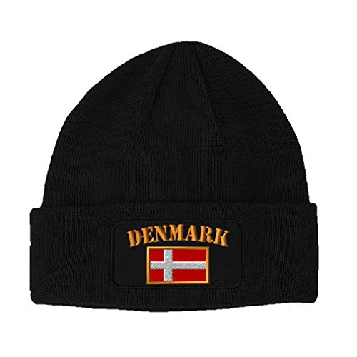 Speedy Pros Patch Beanie for Men & Women Denmark Flag Embroidery Acrylic Skull Cap Hats Black 1 Size
