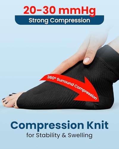Image of KEMFORD Ankle Compression Sleeve - 1-Pair, Plantar Fasciitis Braces - Open Toe Compression Socks for Swelling, Sprain, Neuropathy, Arch Support for Men and Women