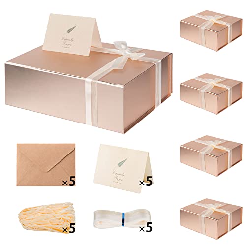 LIFELUM 5 Pack Gift Boxes with Magnetic Lids (Rose Gold) 13.85 x 8.35 x 4.45