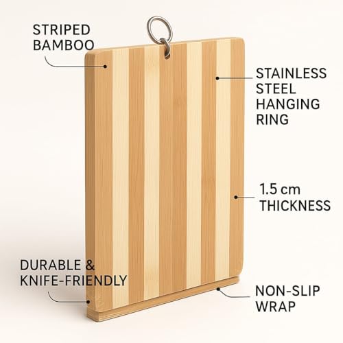 Image of Wooden Chopping Board for Kitchen | Bamboo Cutting Board for Vegetables & Fruits | Food Grade, Eco Friendly, Heavy Duty Kitchen Board with Hanging Loop