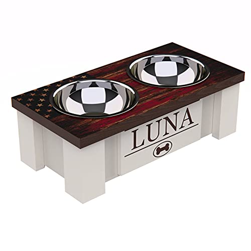 Personalized Raised Dog Bowl Stand with Internal Storage