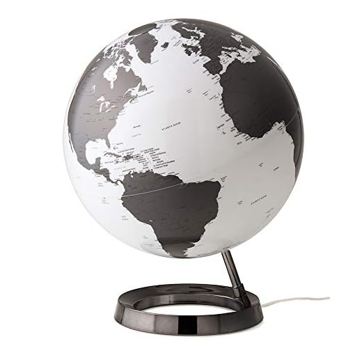 Tecnodidattica – Mappamondo Light&Colour Metal Charcoal | Luminoso, girevole, con cartografia Politica aggiornata | Lampada di design | Diametro 30 cm