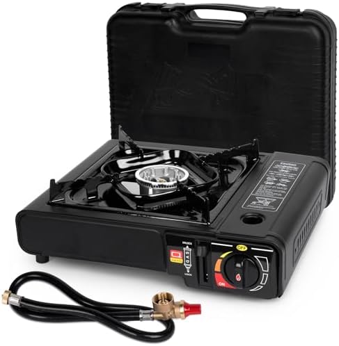 SHINESTAR Dual Fuel Stove with Butane & Propane Compatibility, Portable Camping Stove for Outdoor Cooking, Propane Adapter Hose and Carrying Case Included, 7800 BTUs Output