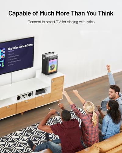 Image of Metfut Professional Karaoke Machine for adults with Bluetooth 5.3, 2 Wireless Mics, Portable Wooden Speaker PA System with Bass /Treble Adjustment for Backyard, Home Parties and Camping-Blue
