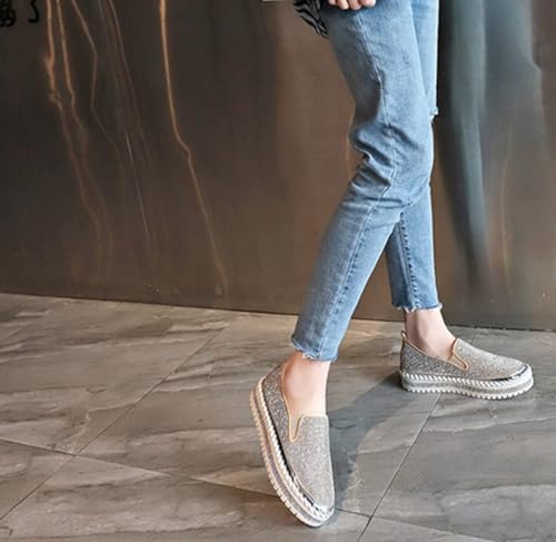 SACFOF Women Rhinestone Platform Loafers Glitter Fashion Slip-On Sparkle Bling Sequin Sneakers Casual Walking Flat Shoes3