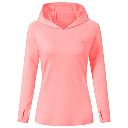 JINSHI Women’s Sun Protection Hoodie T-Shirts Active Long Sleeve Shirts Quick Dry Hiking Shirts(M,Light Orange)