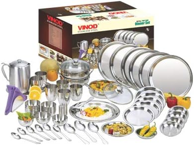 Vinod 55 pieces Two Tone Dinner set for Six Person (Stainless Steel)