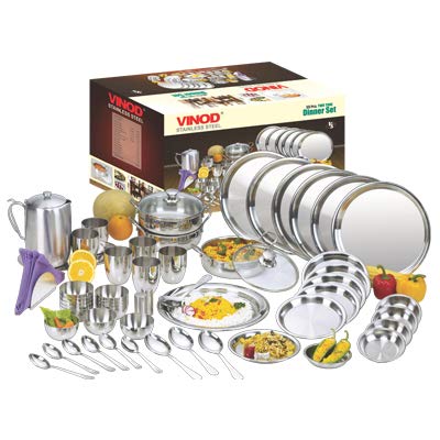 Vinod Steel Stainless Steel Dinner Set - 55 Pcs, Silver, Solid - Review, Price and Buying Guide