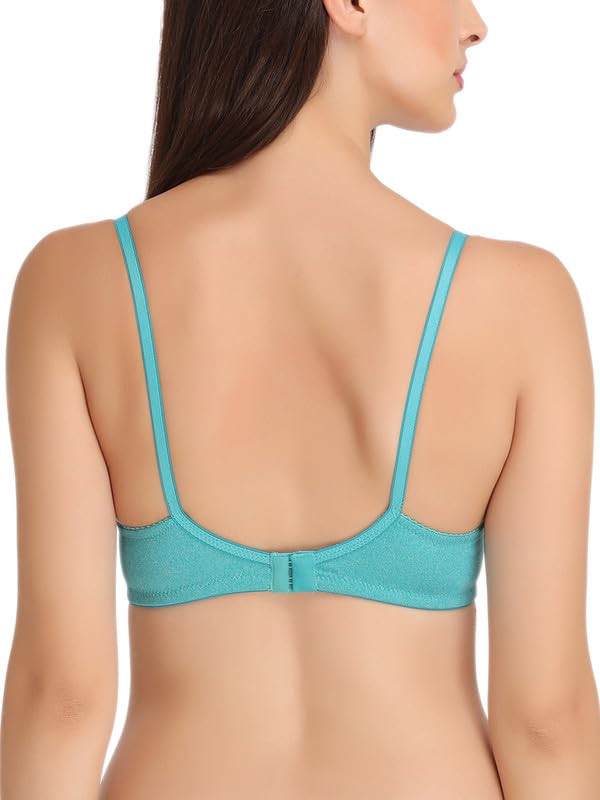 Image of Clovia Women's Cotton Spandex Solid Non-Padded Full Cup Wire Free T-Shirt Bra in Green