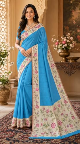 SARI HUB sky blue chanderi silk saree in tussar silk – image 4