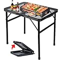 Folding Grill Table Metal Portable Camping Table with Mesh Desktop Lightweight & Foldable Height Adjustable Black Picnic Table for RV, BBQ Outside Inside