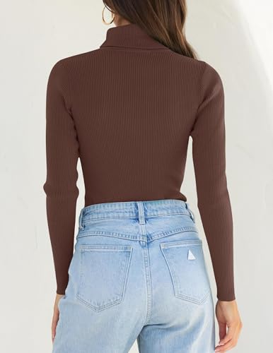 Image of ZESICA Women's Turtleneck Long Sleeve Shirts 2026 Spring Trendy Tops Slim Fitted Ribbed Knit Basic Casual Sweater