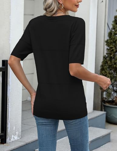 Zeagoo Womens Summer Sweater Casual Short Sleeve Pullover Tops V Neck Lightweight Shirts Ribbed Knit Dressy Blouse4