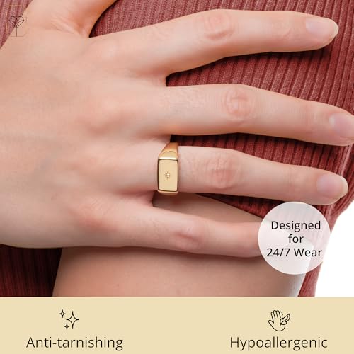 MAX + STONE Star Vermeil Diamond Signet Ring for Women & Men | Lab Grown Diamond Ring in Sizes 6-8 | Hypoallergenic 18K Gold Plated Sterling Silver Ring3